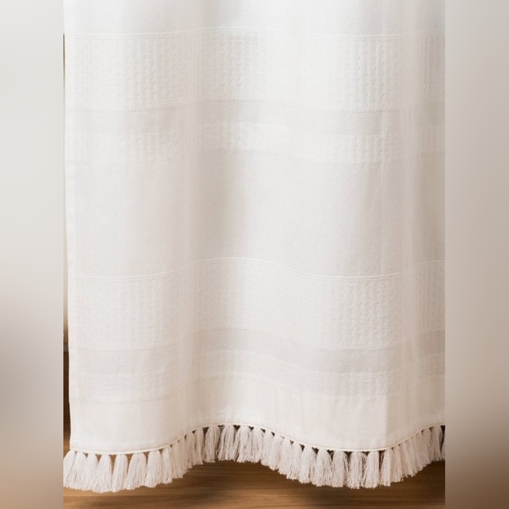 Hearth & Hand Magnolia Shower Curtain Textured Striped White With Fringe